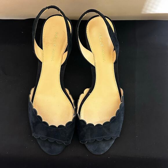 Pelle Moda Slingback Open Toe Black Sued Kitten Heel Pumps Size 7.5 - Picture 5 of 8